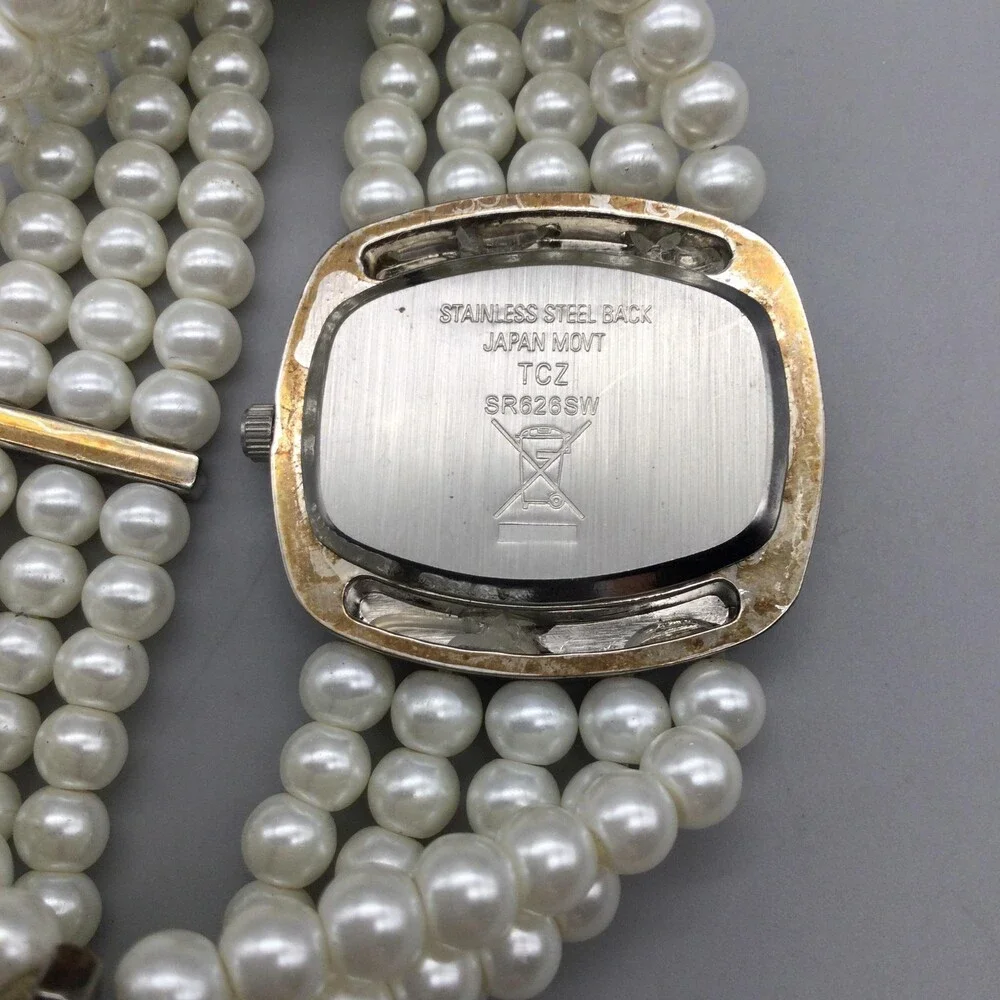 TCZ Womens Watch 31mm White MOP Dial Faux Pearl Band New Battery 7.25